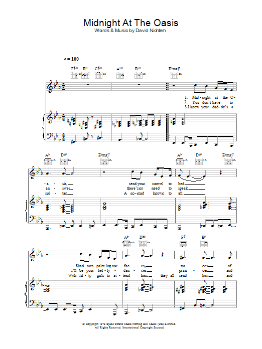 Maria Muldaur Midnight At The Oasis sheet music notes and chords. Download Printable PDF.