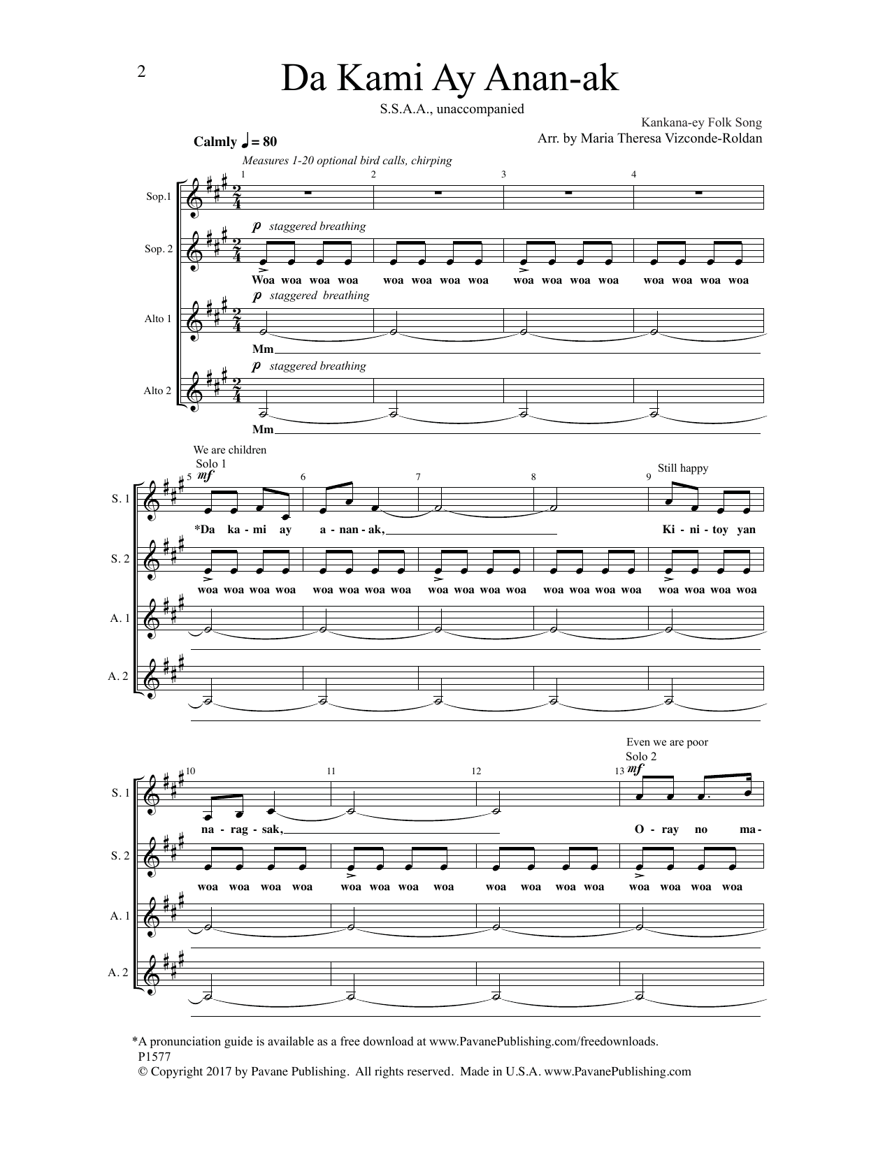 Learn to play Maria Theresa Vizconde-Roldan Da Kami Ay Anan-Ak sheet music for SSA Choir in minutes. Price: 3.9900$ Maria Theresa Vizconde-Roldan Da Kami Ay Anan-Ak sheet music notes and chords arranged for SSA Choir