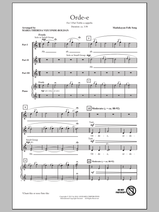 Learn to play Maria Theresa Vizconde-Roldan Orde-E sheet music for 3-Part Treble Choir in minutes. Price: 3.9900$ Maria Theresa Vizconde-Roldan Orde-E sheet music notes and chords arranged for 3-Part Treble Choir