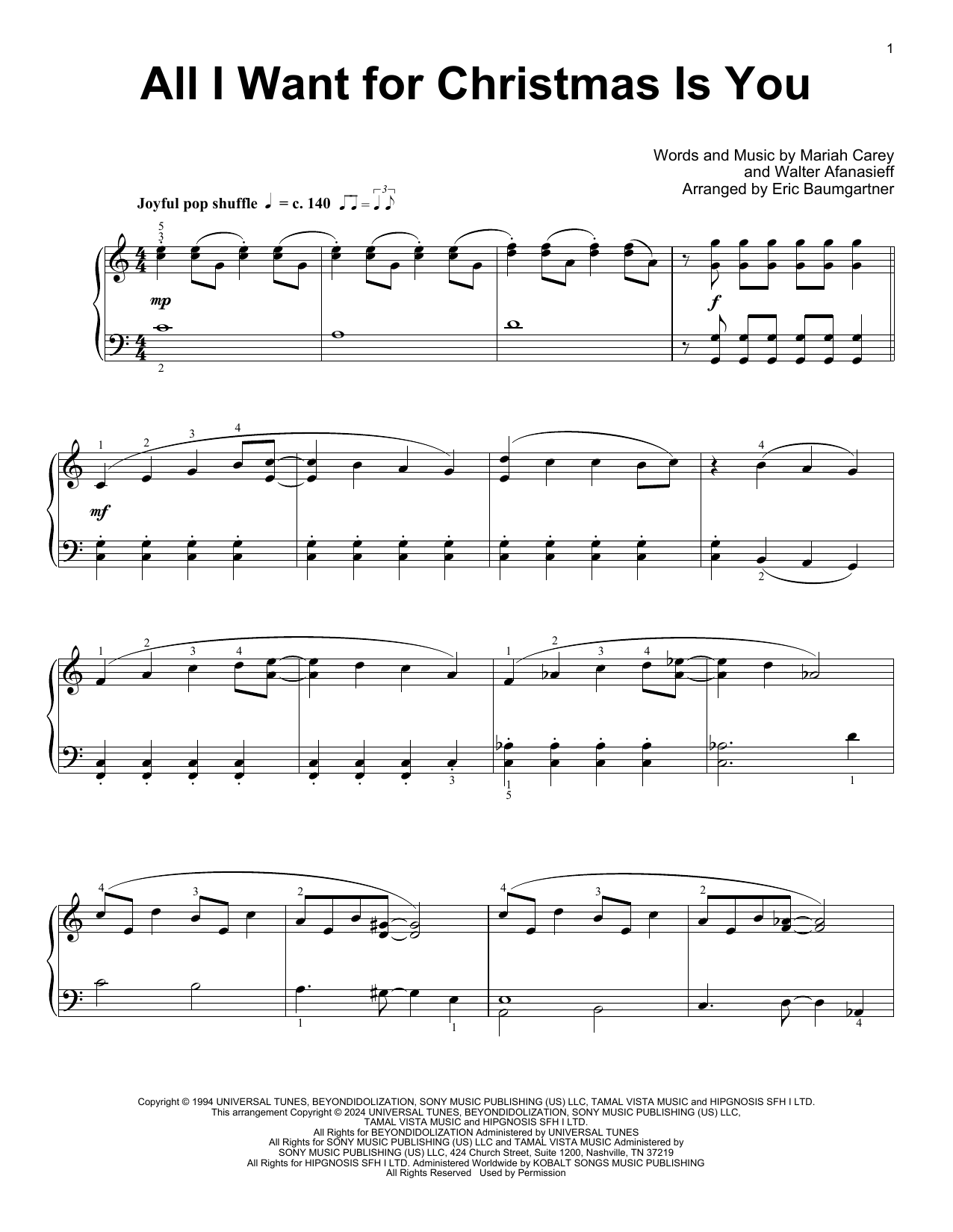 Mariah Carey All I Want For Christmas Is You (arr. Eric Baumgartner) sheet music notes and chords. Download Printable PDF.