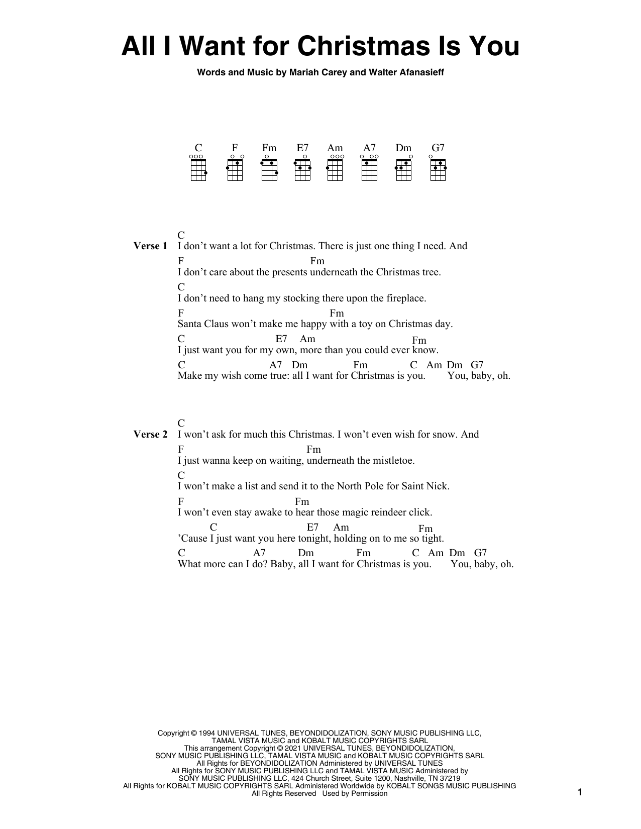 Mariah Carey All I Want For Christmas Is You (arr. Fred Sokolow) sheet music notes and chords. Download Printable PDF.