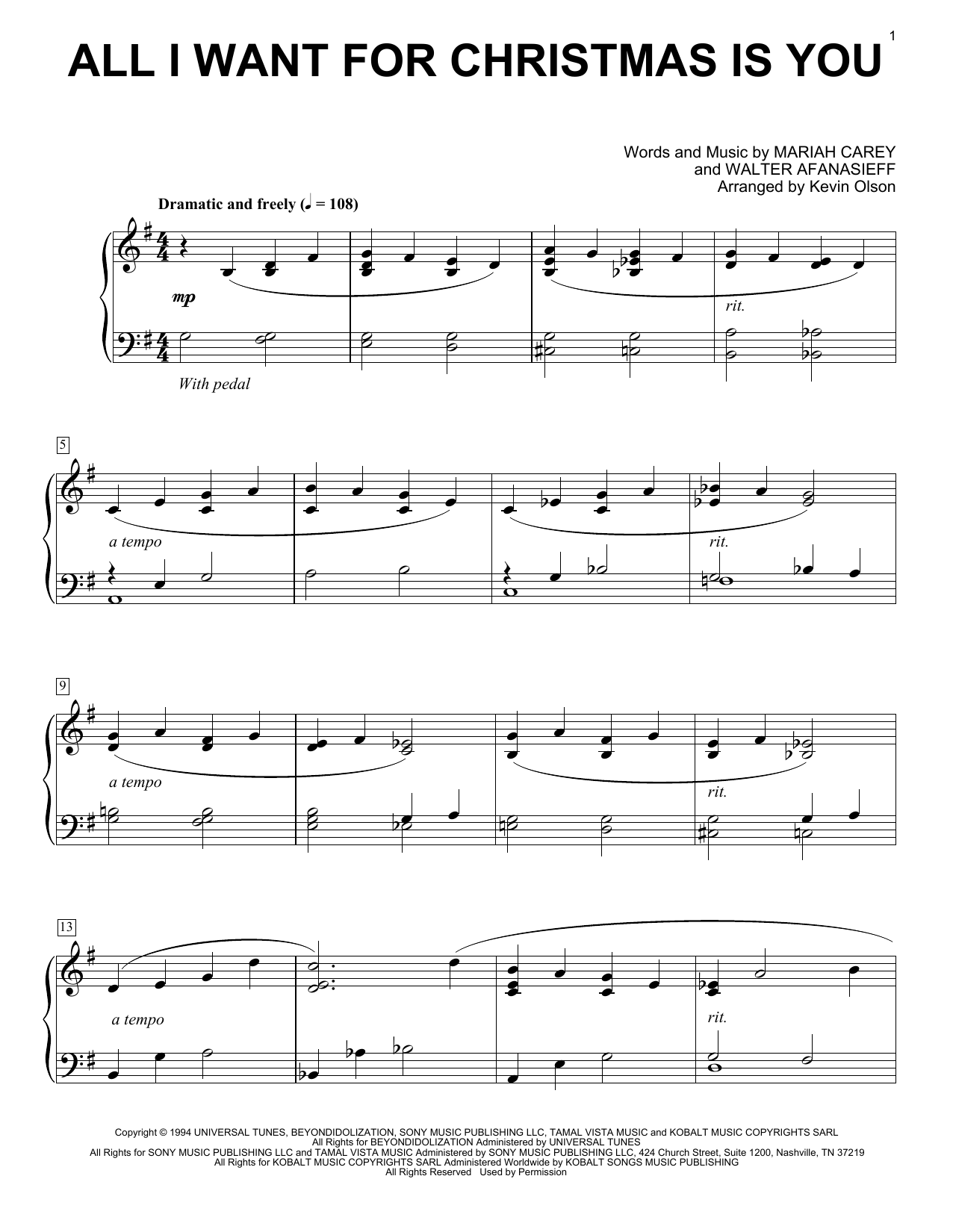 Mariah Carey All I Want For Christmas Is You sheet music notes and chords. Download Printable PDF.