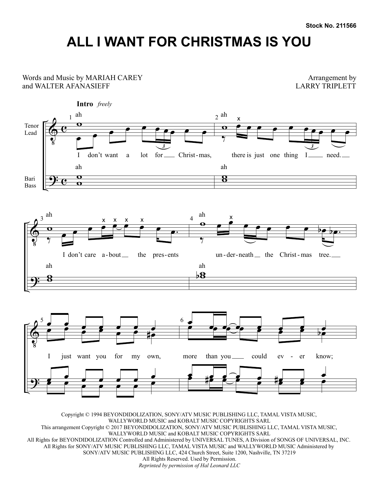 Mariah Carey All I Want For Christmas Is You (arr. Larry Triplett) sheet music notes and chords. Download Printable PDF.