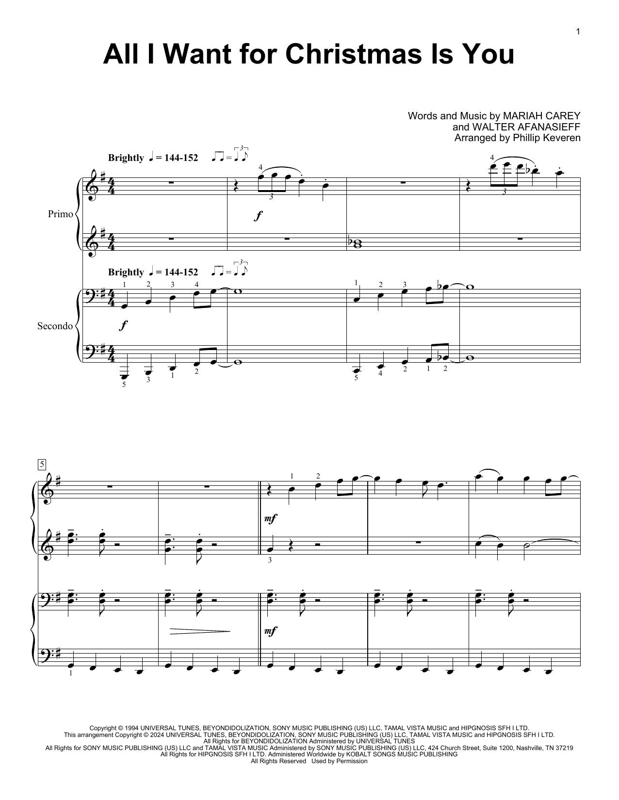 Mariah Carey All I Want For Christmas Is You (arr. Phillip Keveren) sheet music notes and chords. Download Printable PDF.