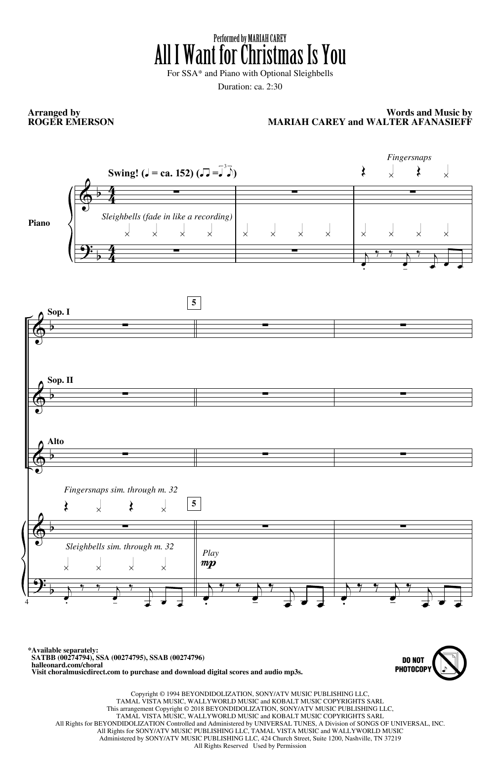 Mariah Carey All I Want For Christmas Is You (arr. Roger Emerson) sheet music notes and chords. Download Printable PDF.