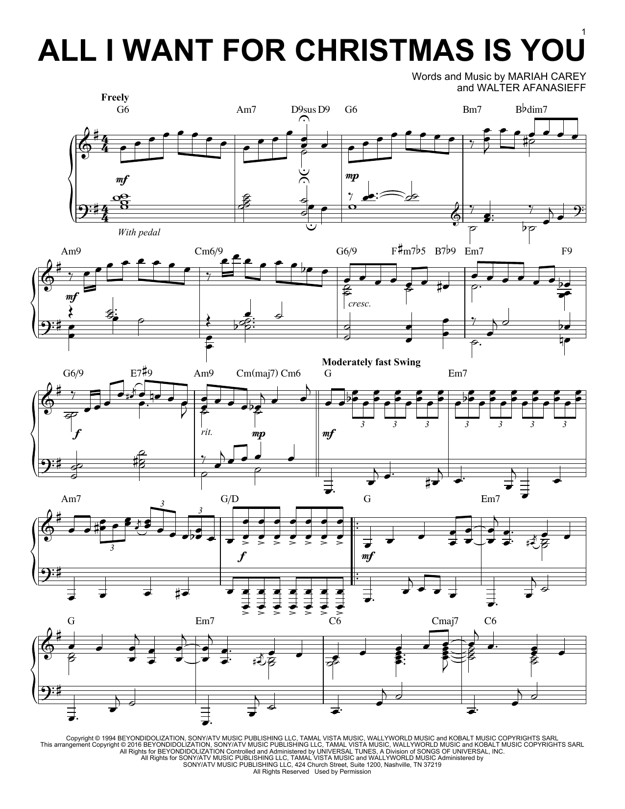 Mariah Carey arr. Brent Edstrom All I Want For Christmas Is You sheet music notes and chords. Download Printable PDF.