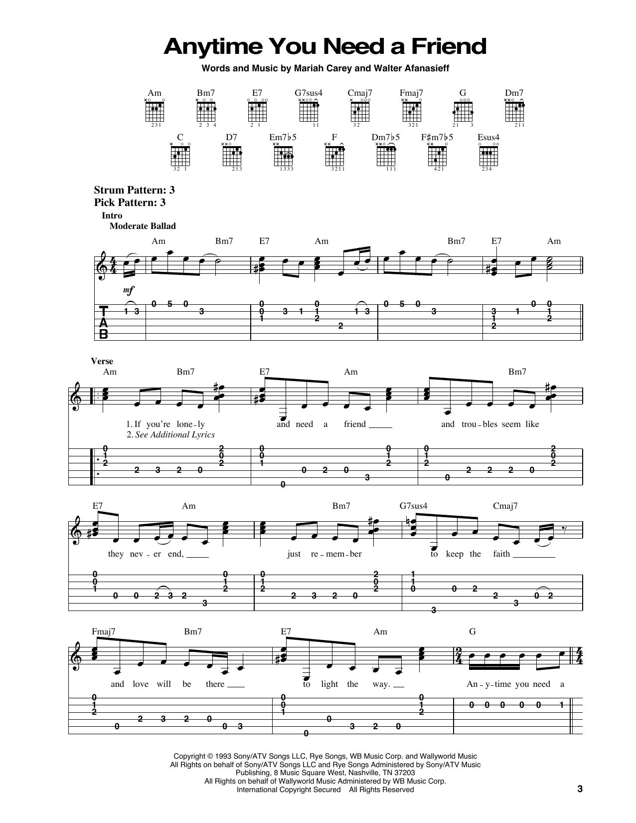 Mariah Carey Anytime You Need A Friend sheet music notes and chords. Download Printable PDF.