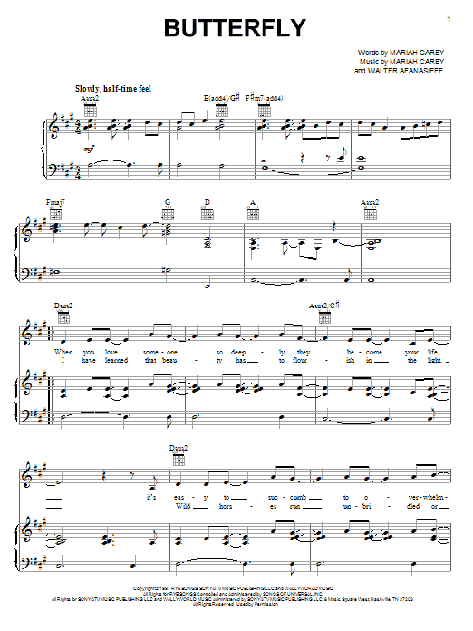 Mariah Carey Butterfly sheet music notes and chords. Download Printable PDF.