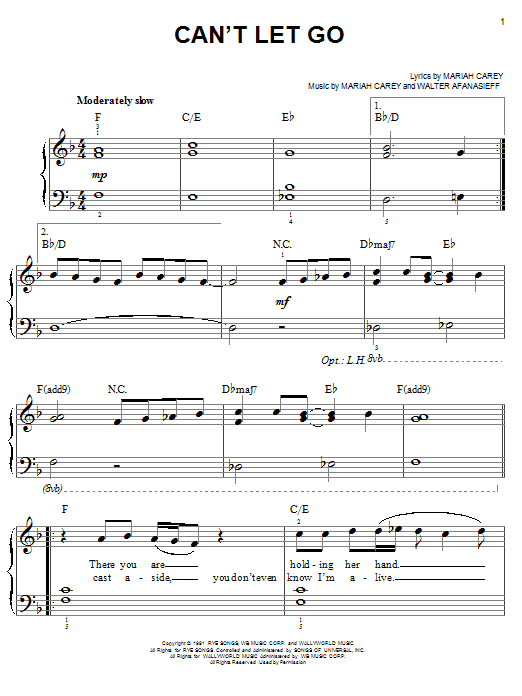 Mariah Carey Can't Let Go sheet music notes and chords. Download Printable PDF.