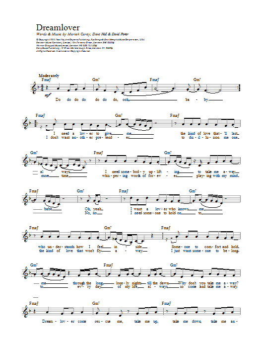 Learn to play Mariah Carey Dreamlover sheet music for Lead Sheet / Fake Book in minutes. Price: 5.9900$ Mariah Carey Dreamlover sheet music notes and chords arranged for Lead Sheet / Fake Book