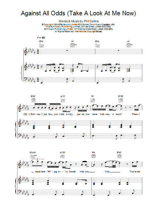 Mariah Carey and Westlife Against All Odds (Take A Look At Me Now) sheet music notes and chords arranged for Piano, Vocal & Guitar Chords