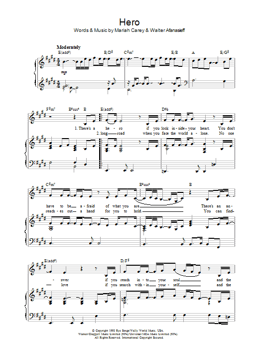 Mariah Carey Hero sheet music notes and chords. Download Printable PDF.