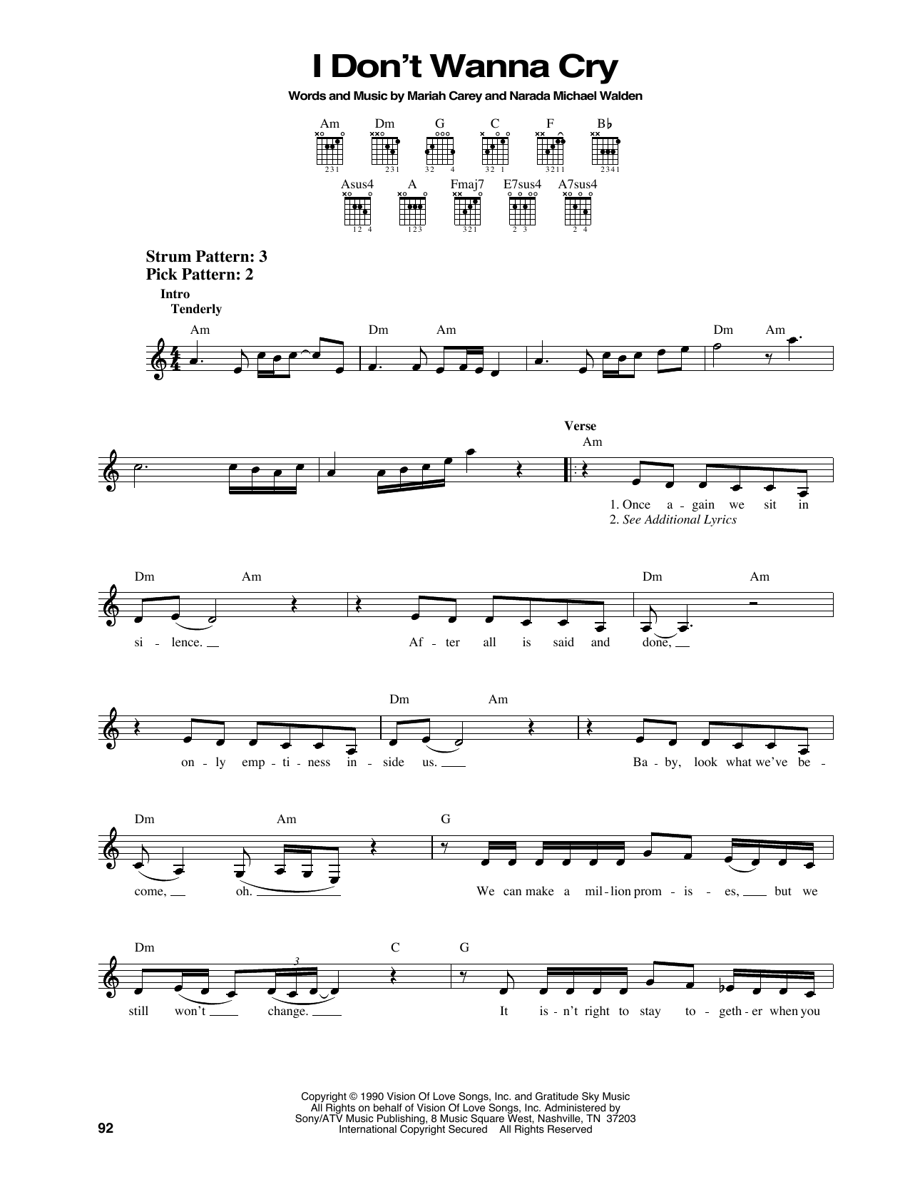 Mariah Carey I Don't Wanna Cry sheet music notes and chords. Download Printable PDF.