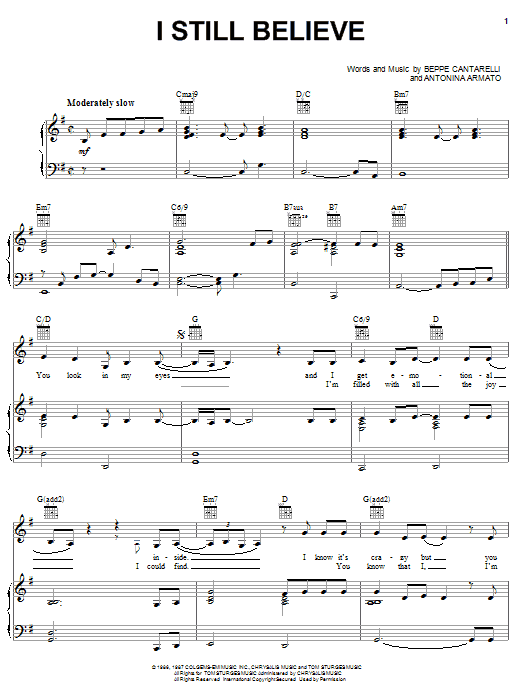 Mariah Carey I Still Believe sheet music notes and chords arranged for Piano, Vocal & Guitar Chords (Right-Hand Melody)