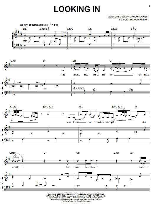 Mariah Carey Looking In sheet music notes and chords arranged for Piano, Vocal & Guitar Chords (Right-Hand Melody)