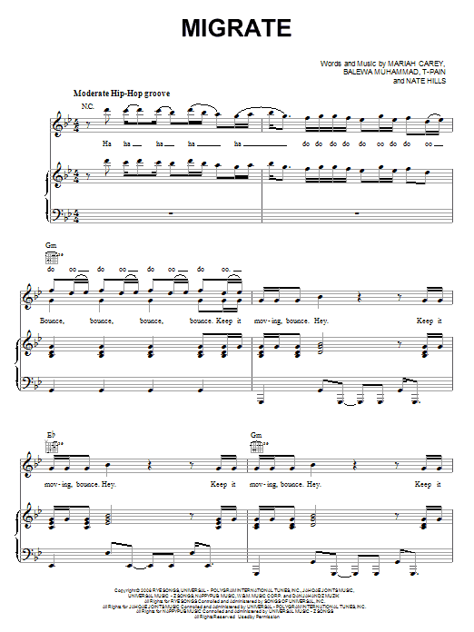 Learn to play Mariah Carey Migrate sheet music for Piano, Vocal & Guitar Chords (Right-Hand Melody) in minutes. Price: 7.8900$ Mariah Carey Migrate sheet music notes and chords arranged for Piano, Vocal & Guitar Chords (Right-Hand Melody)