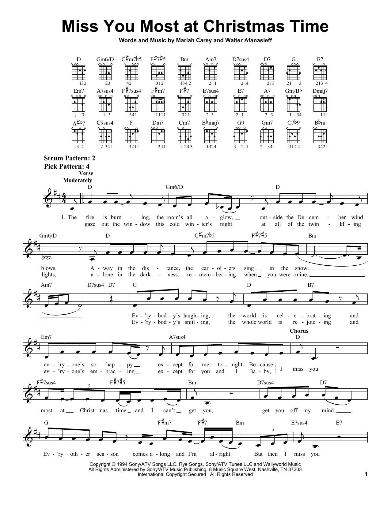 Mariah Carey Miss You Most At Christmas Time sheet music notes and chords. Download Printable PDF.