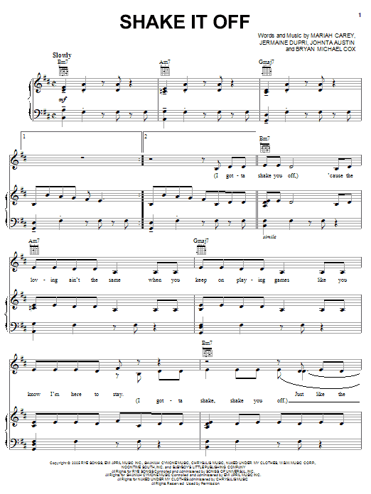 Mariah Carey Shake It Off sheet music notes and chords arranged for Piano, Vocal & Guitar Chords (Right-Hand Melody)