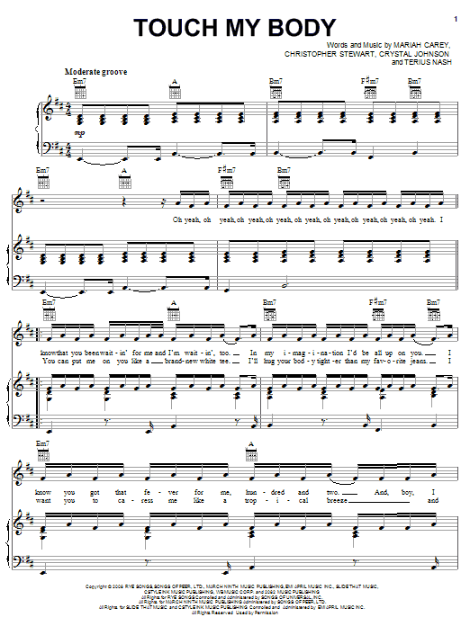 Mariah Carey Touch My Body sheet music notes and chords arranged for Piano, Vocal & Guitar Chords (Right-Hand Melody)