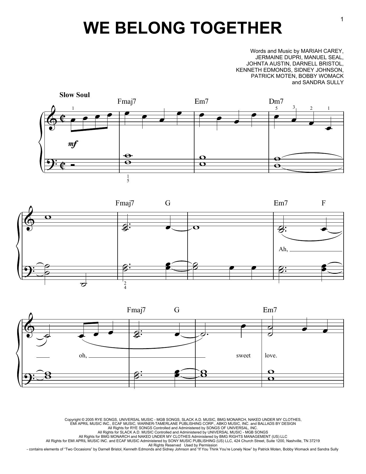 Mariah Carey We Belong Together sheet music notes and chords. Download Printable PDF.