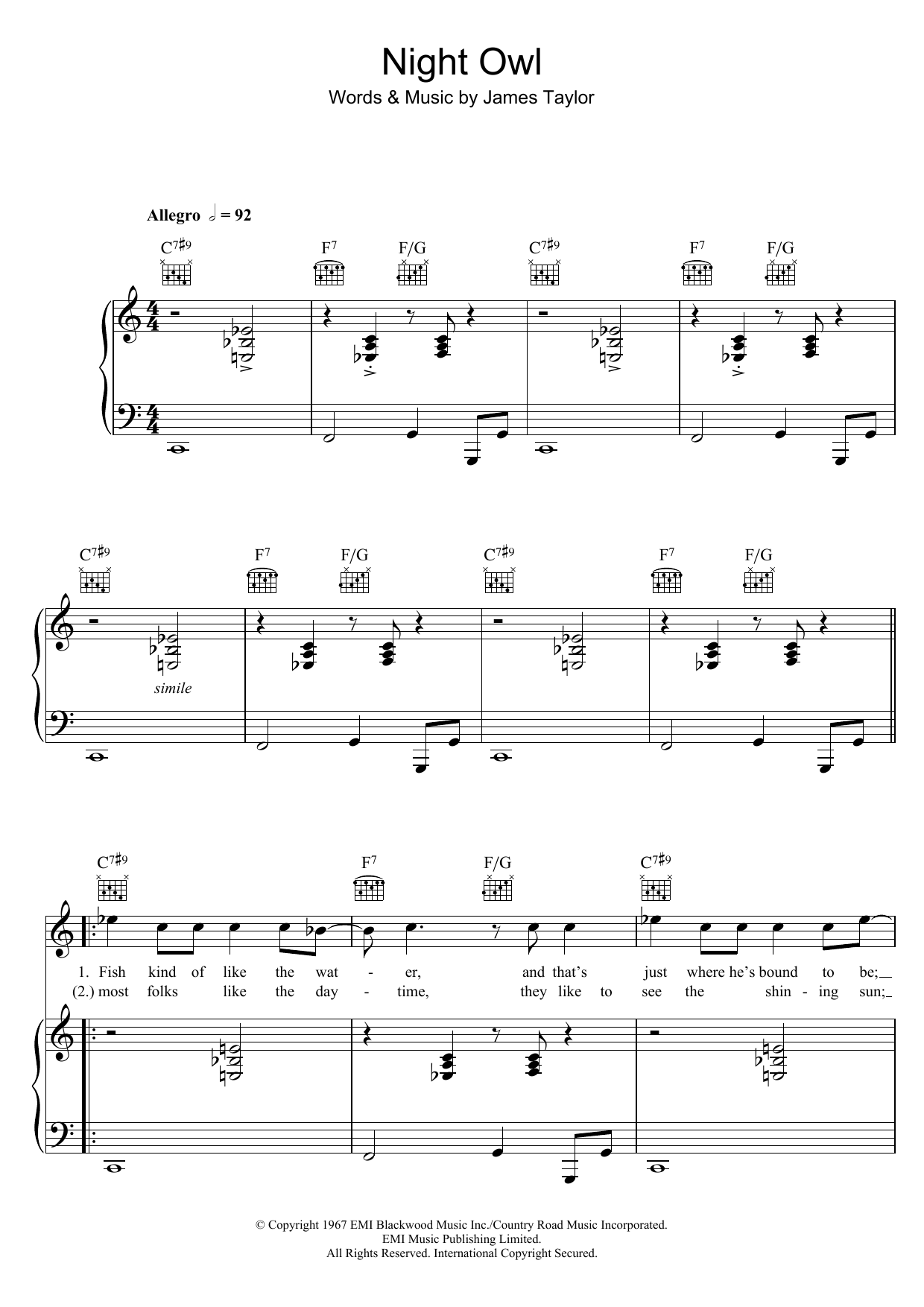 Learn to play Marian Montgomery Night Owl sheet music for Piano, Vocal & Guitar Chords in minutes. Price: 7.8900$ Marian Montgomery Night Owl sheet music notes and chords arranged for Piano, Vocal & Guitar Chords
