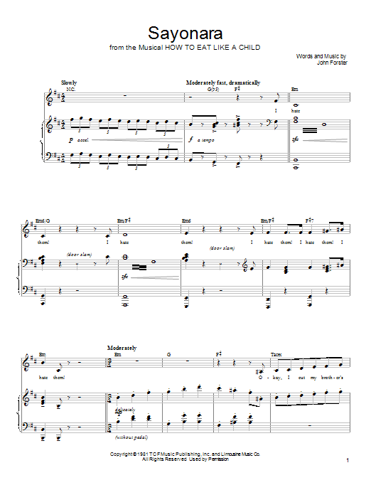 Mariann Cook Sayonara sheet music notes and chords. Download Printable PDF.