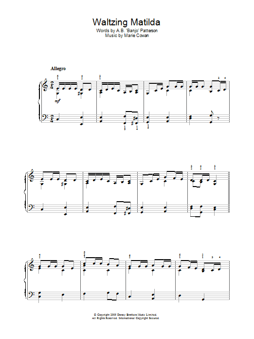 Marie Cowan Waltzing Matilda sheet music notes and chords. Download Printable PDF.