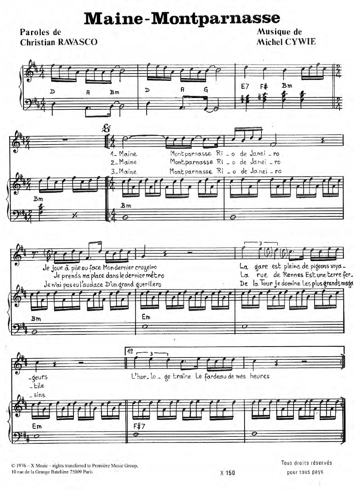Learn to play Marie Laforet Maine Montparnasse sheet music for Piano & Vocal in minutes. Price: 7.8900$ Marie Laforet Maine Montparnasse sheet music notes and chords arranged for Piano & Vocal