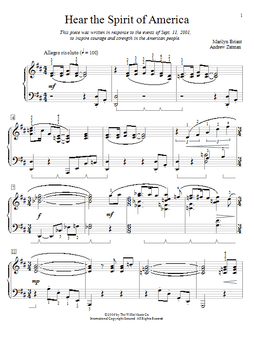 Learn to play Marilyn Briant Hear The Spirit Of America sheet music for Educational Piano in minutes. Price: 6.9900$ Marilyn Briant Hear The Spirit Of America sheet music notes and chords arranged for Educational Piano