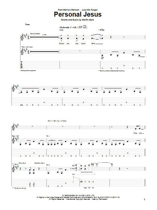 Marilyn Manson Personal Jesus sheet music notes and chords. Download Printable PDF.