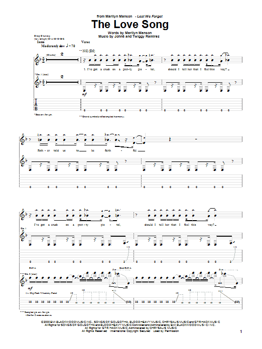 Learn to play Marilyn Manson The Love Song sheet music for Guitar Tab in minutes. Price: 7.8900$ Marilyn Manson The Love Song sheet music notes and chords arranged for Guitar Tab