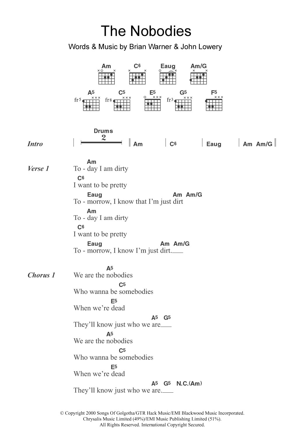 Marilyn Manson The Nobodies sheet music notes and chords. Download Printable PDF.