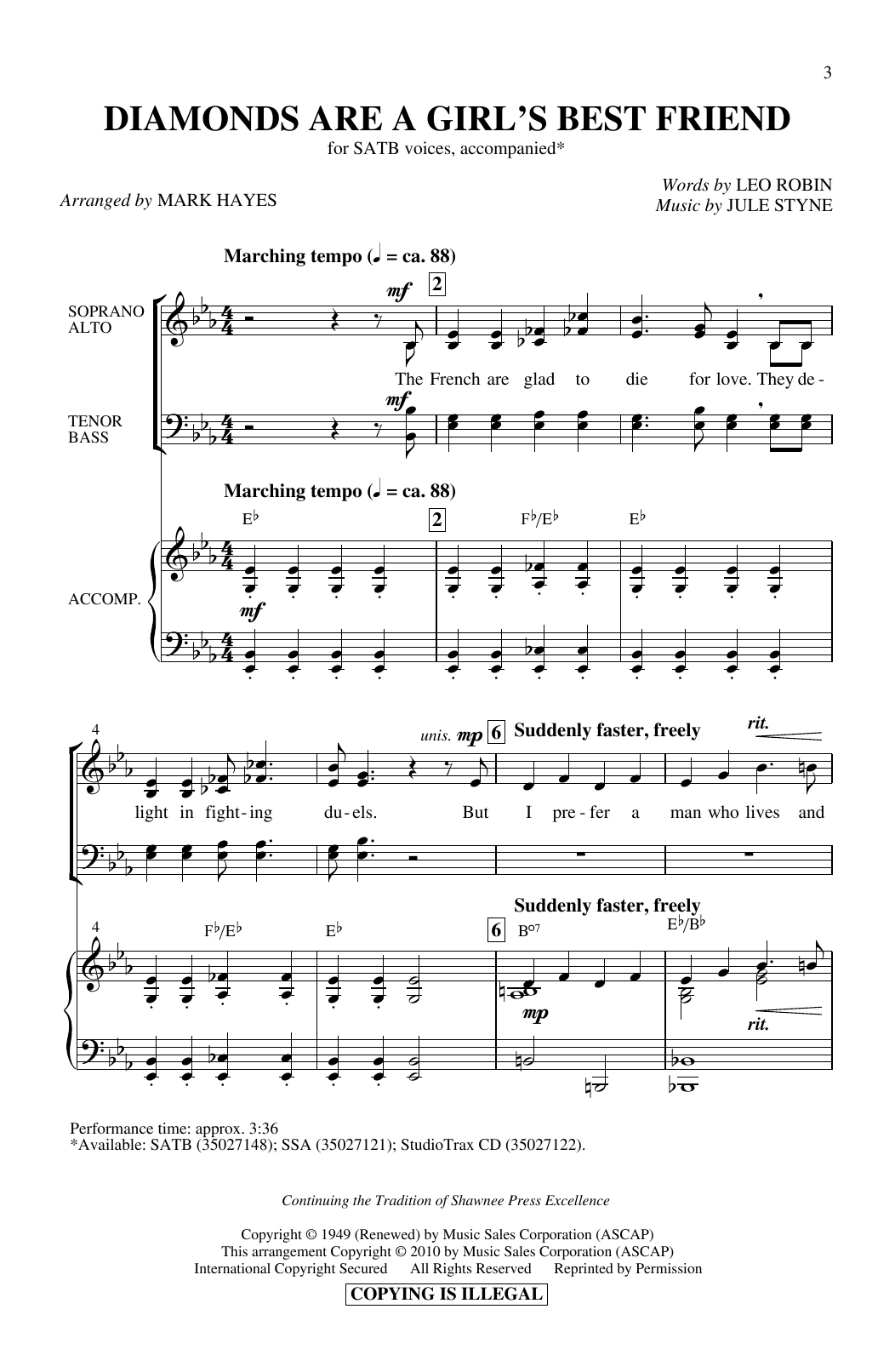 Marilyn Monroe Diamonds Are A Girl's Best Friend (arr. Mark Hayes) sheet music notes and chords. Download Printable PDF.