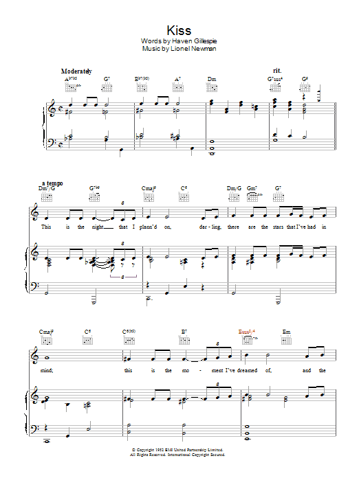 Marilyn Monroe Kiss sheet music notes and chords arranged for Piano, Vocal & Guitar Chords