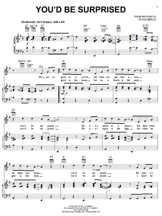 Learn to play Marilyn Monroe You'd Be Surprised sheet music for Piano, Vocal & Guitar Chords (Right-Hand Melody) in minutes. Price: 7.8900$ Marilyn Monroe You'd Be Surprised sheet music notes and chords arranged for Piano, Vocal & Guitar Chords (Right-Hand Melody)