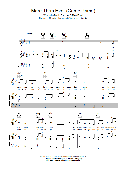 Learn to play Marino Marini Quartet More Than Ever (Come Prima) sheet music for Piano, Vocal & Guitar Chords in minutes. Price: 7.8900$ Marino Marini Quartet More Than Ever (Come Prima) sheet music notes and chords arranged for Piano, Vocal & Guitar Chords