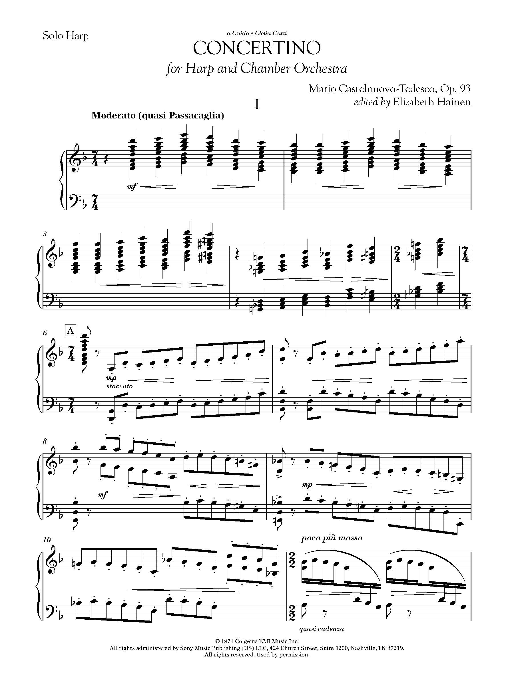 Mario Castelnuovo-Tedesco Concertino for Harp and Chamber Orchestra (Harp Part) sheet music notes and chords. Download Printable PDF.