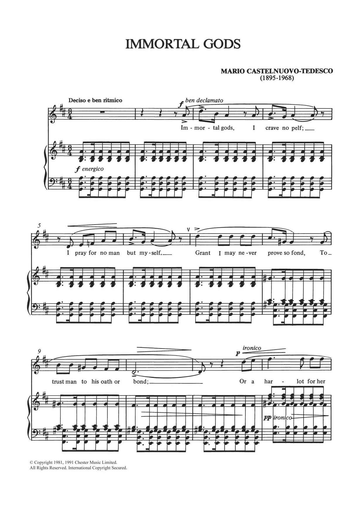 Learn to play Mario Castelnuovo-Tedesco Immortal Gods sheet music for Piano, Vocal & Guitar Chords in minutes. Price: 7.8900$ Mario Castelnuovo-Tedesco Immortal Gods sheet music notes and chords arranged for Piano, Vocal & Guitar Chords