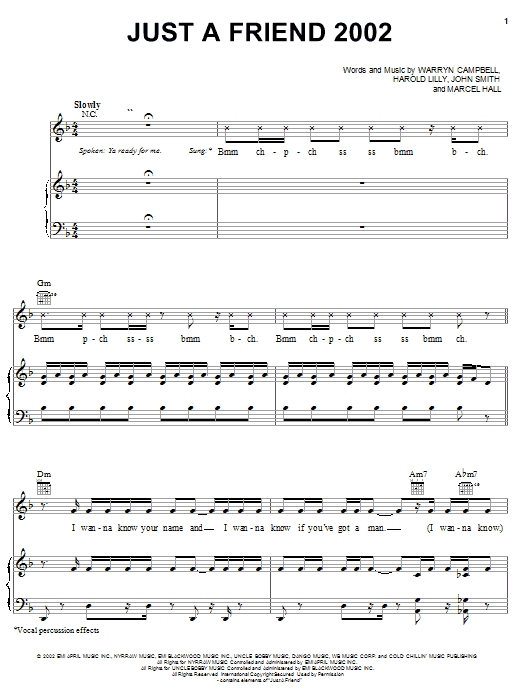 Mario Just A Friend 2002 sheet music notes and chords arranged for Piano, Vocal & Guitar Chords (Right-Hand Melody)