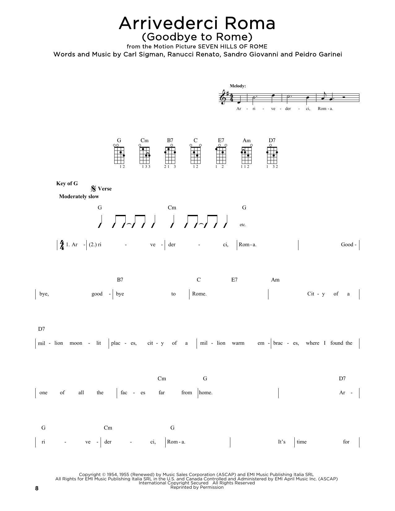 Mario Lanza Arrivederci Roma (Goodbye To Rome) (arr. Fred Sokolow) sheet music notes and chords. Download Printable PDF.