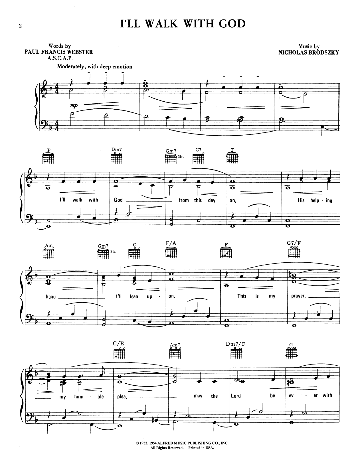 Mario Lanza I'll Walk With God (from The Student Prince) sheet music notes and chords. Download Printable PDF.