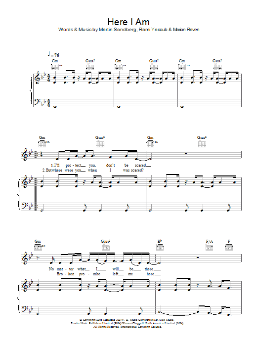 Learn to play Marion Raven Here I Am sheet music for Piano, Vocal & Guitar Chords in minutes. Price: 7.8900$ Marion Raven Here I Am sheet music notes and chords arranged for Piano, Vocal & Guitar Chords