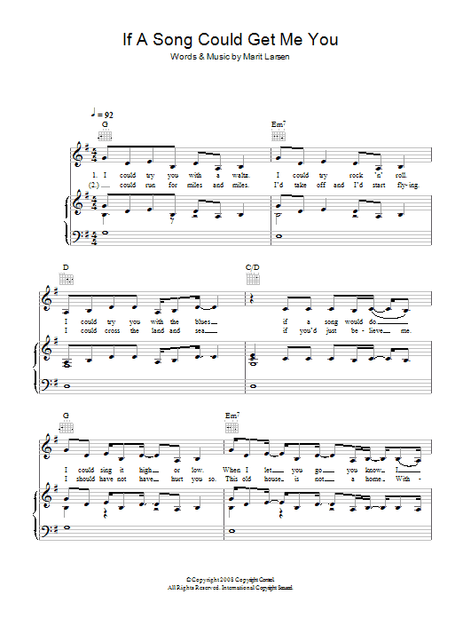 Marit Larsen If A Song Could Get Me You sheet music notes and chords. Download Printable PDF.