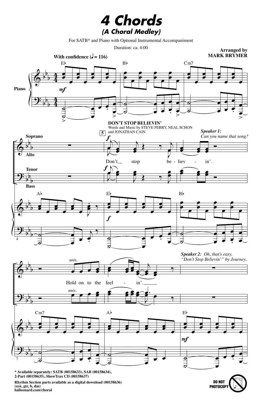 Mark Brymer 4 Chords (A Choral Medley) sheet music notes and chords. Download Printable PDF.