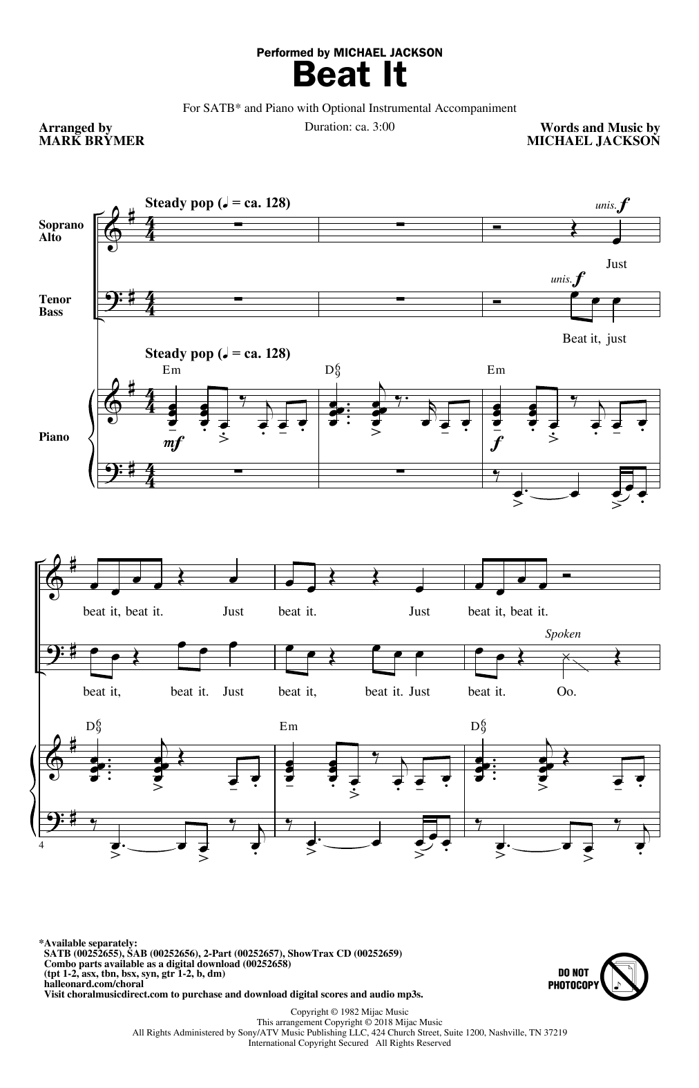 Mark Brymer Beat It sheet music notes and chords. Download Printable PDF.