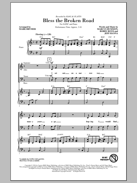 Rascal Flatts Bless The Broken Road (arr. Mark Brymer) sheet music notes and chords. Download Printable PDF.