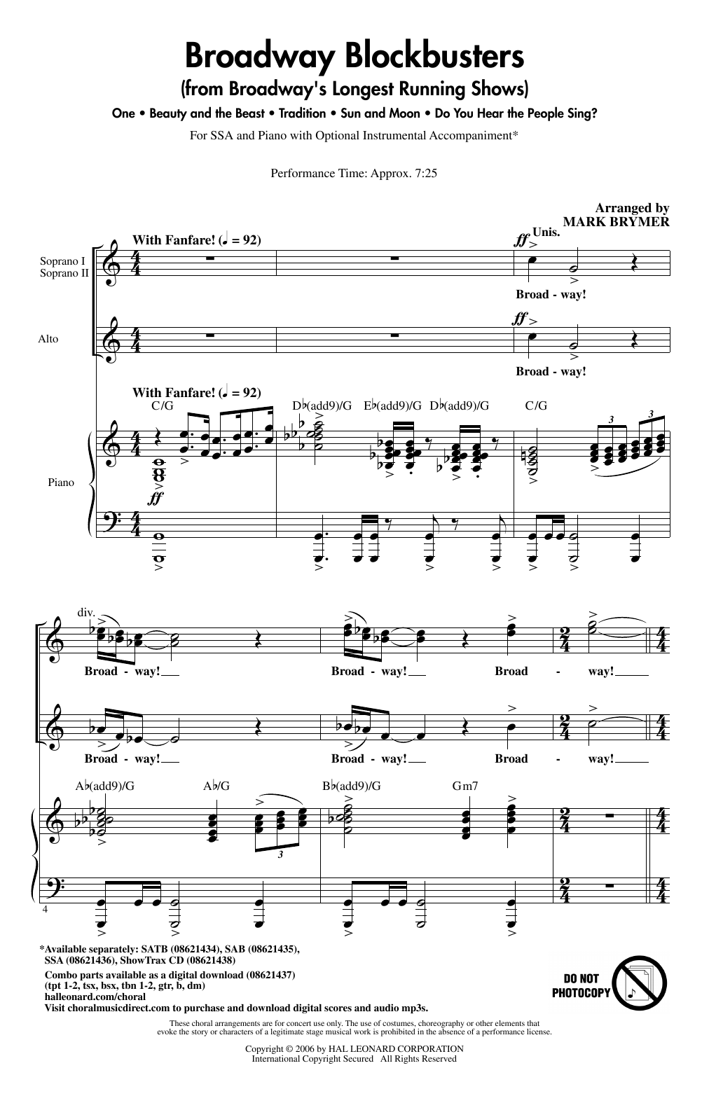 Learn to play Mark Brymer Broadway Blockbusters (from Broadway's Longest Running Shows) sheet music for SSA Choir in minutes. Price: 4.7900$ Mark Brymer Broadway Blockbusters (from Broadway's Longest Running Shows) sheet music notes and chords arranged for SSA Choir