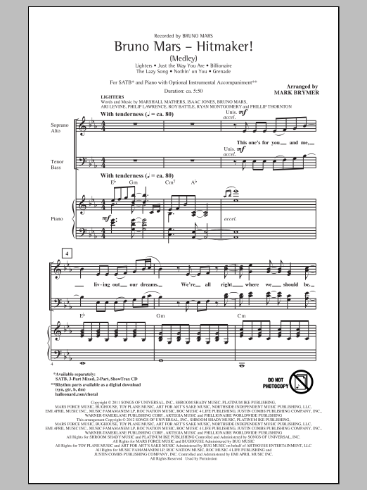 Mark Brymer Bruno Mars: Hitmaker! (Medley) sheet music notes and chords. Download Printable PDF.