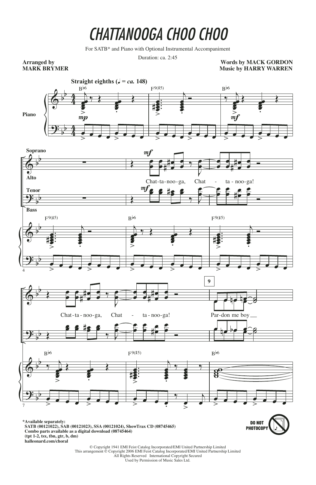 Learn to play Mark Brymer Chattanooga Choo Choo sheet music for SATB Choir in minutes. Price: 3.9900$ Mark Brymer Chattanooga Choo Choo sheet music notes and chords arranged for SATB Choir