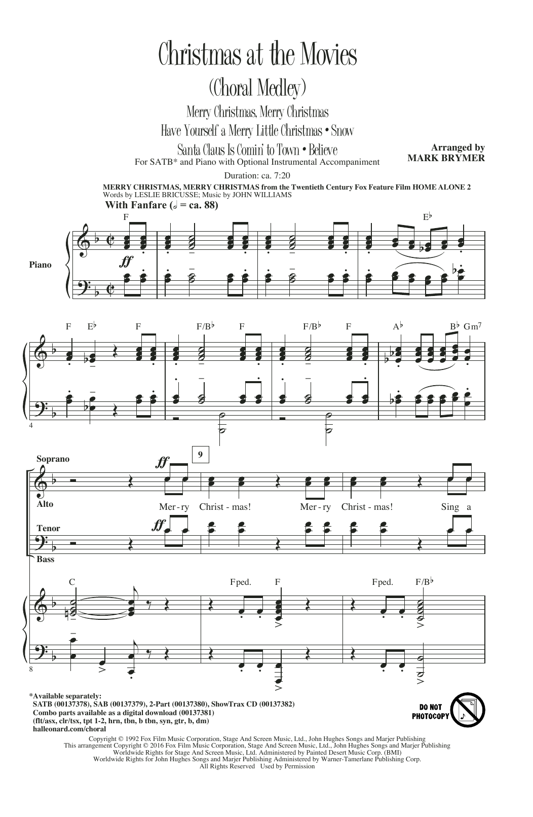 Mark Brymer Christmas At The Movies (Choral Medley) sheet music notes and chords. Download Printable PDF.